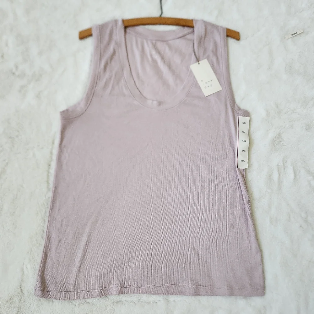 Women's Plus Size Slim Fit Rib Layer Tank Top  A New Day  Light Purple, … - Picture 2 of 9